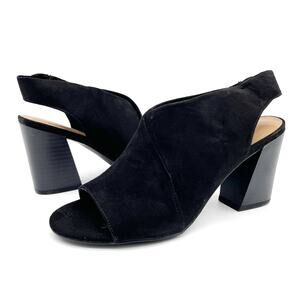 NEW Metaphor Womens 7.5 Stala Sling-Back Block Heel Dress Shoe‎ Open Toe Black